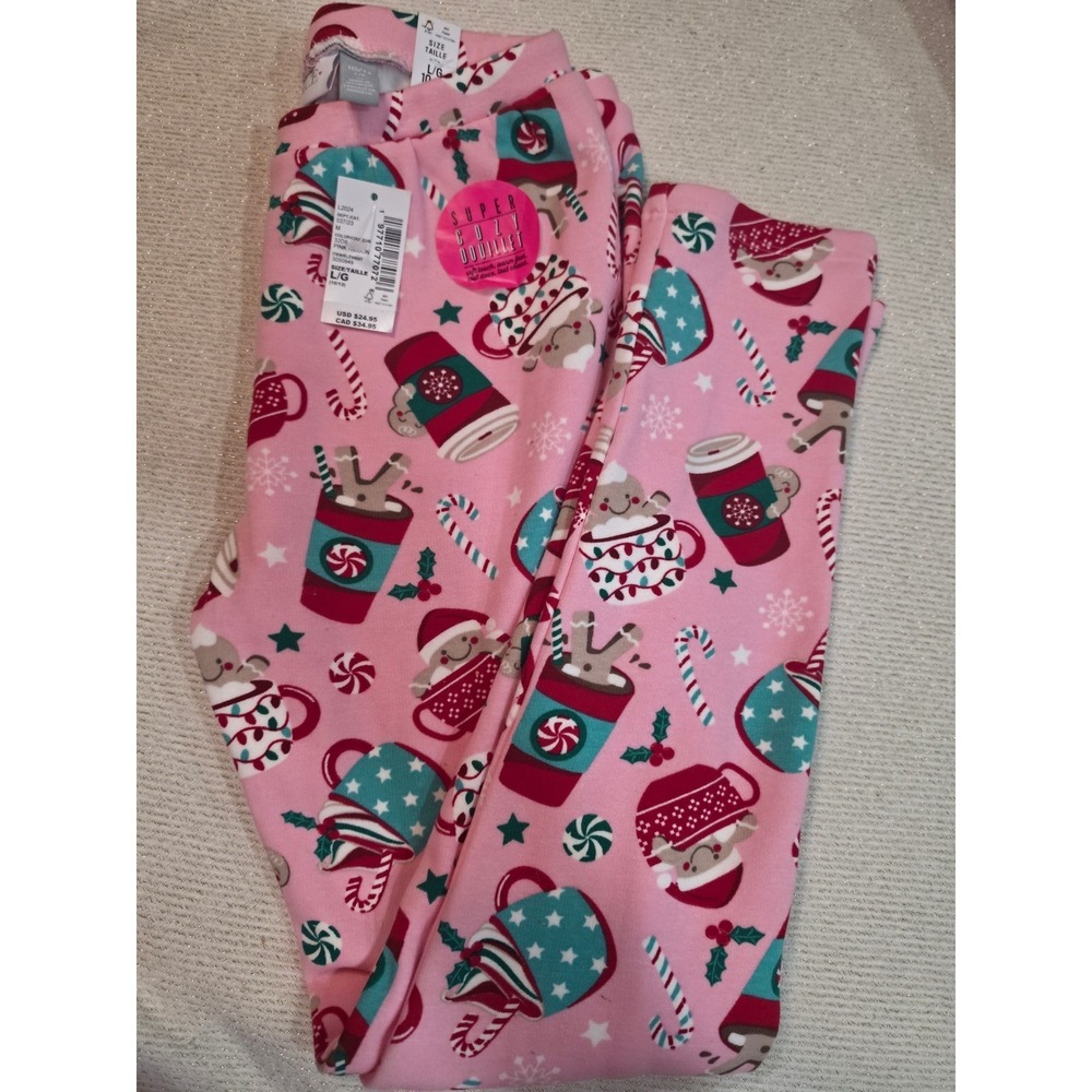 The Childrens Place Girls Pink Holiday Gingerbread Cocoa Cozy Leggings L 10-12‎